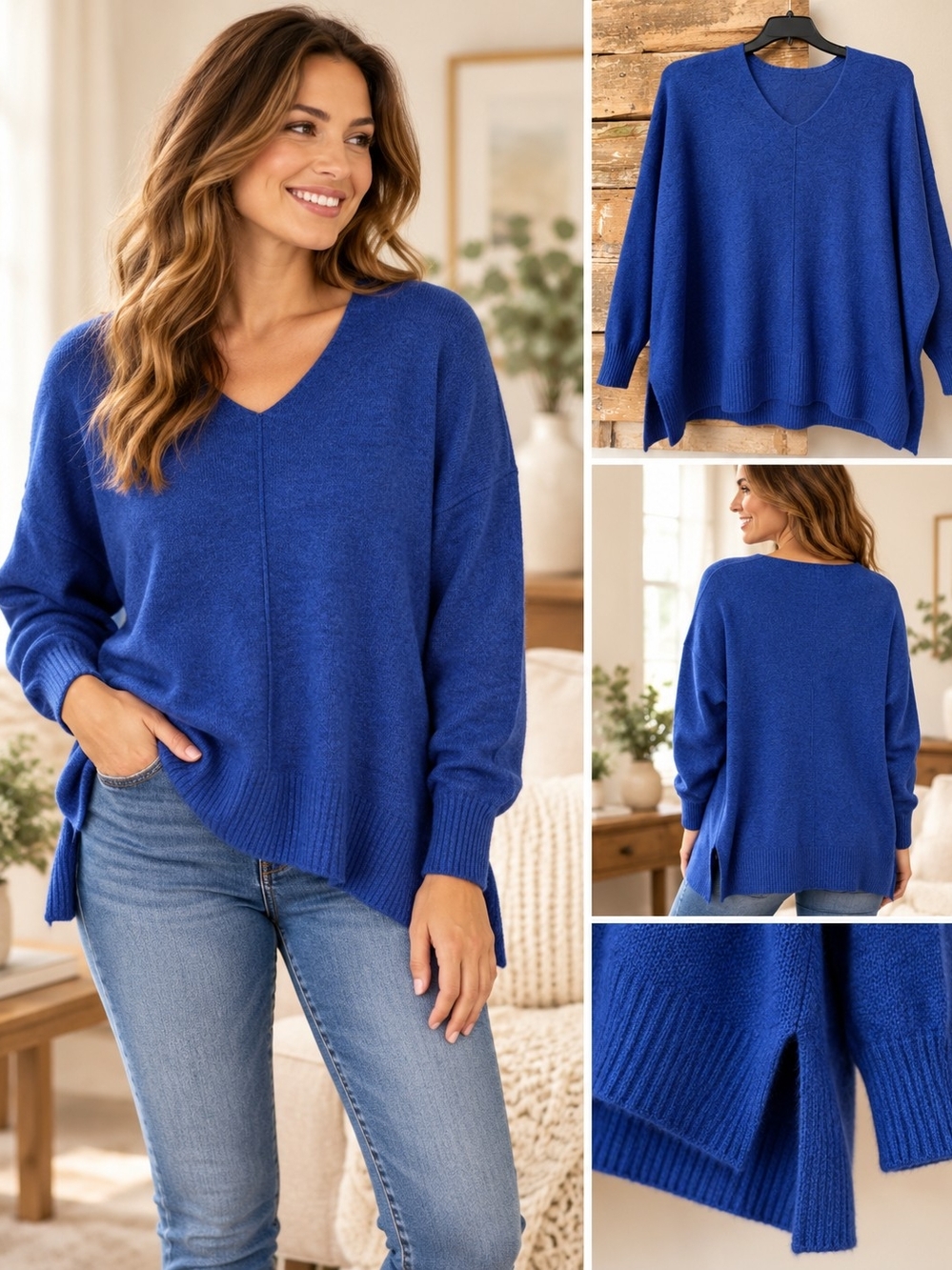 Vince Camuto Women’s 2X Royal Blue V-Neck Relaxed Fit Sweater NWT